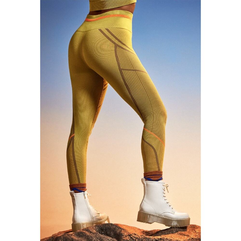 Fabletics Legging Women XL Seamless Jacquard Olive Green Stretch Knit Super Cozy